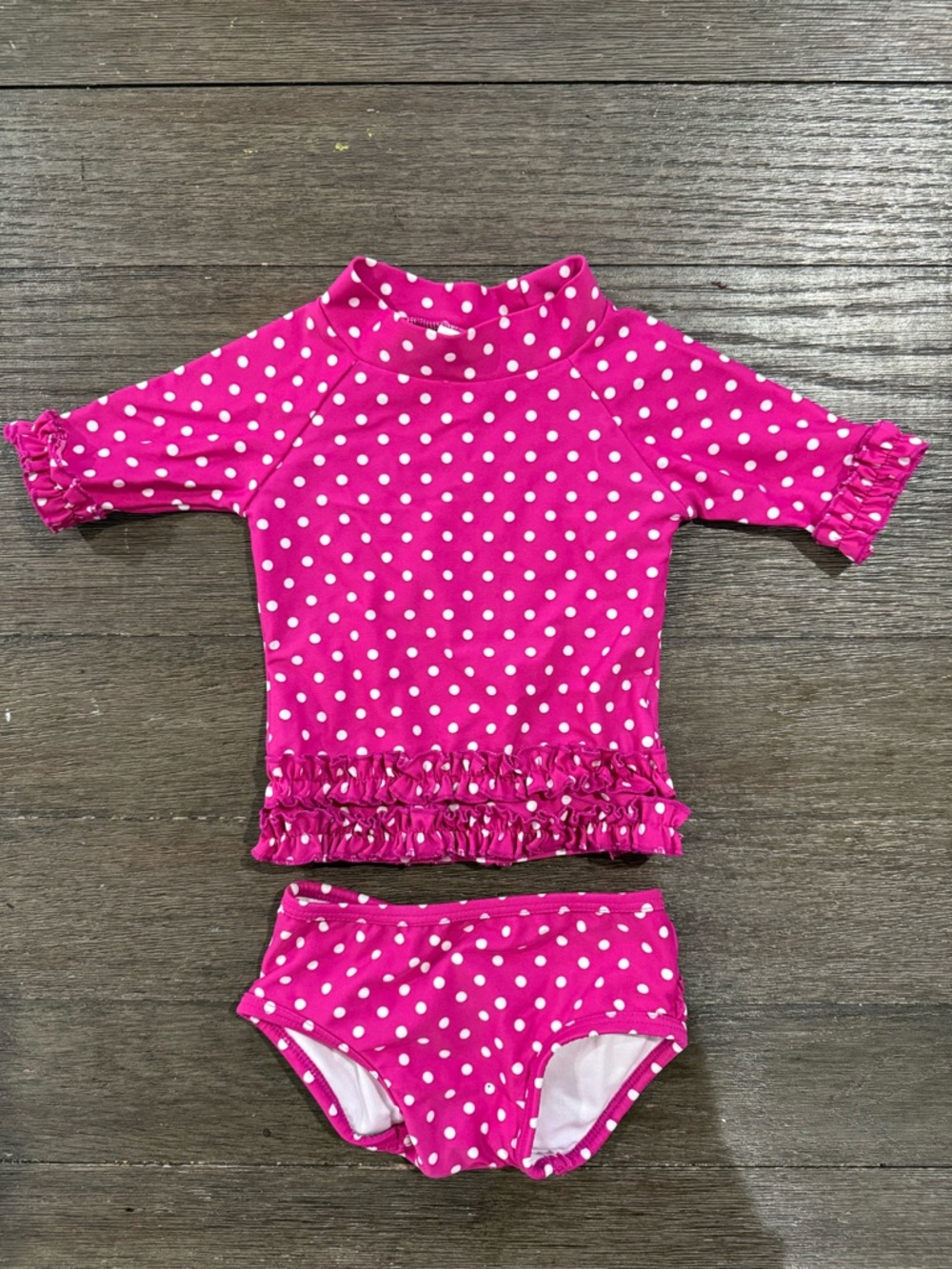 Ruffle Butts Hot Pink Polka Dot Rashguard Swim Set